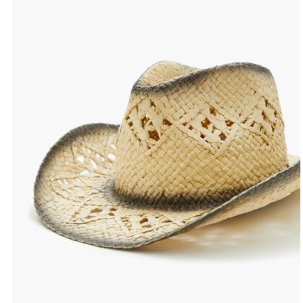 NWOT Straw Cowboy Hat Tan With Brown trim